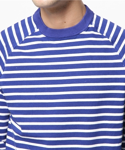 EDIFICE（エディフィス）の「◇ハード圧縮裏毛ボーダー ラグラン9ブタケTEE（Tシャツ/カットソー・メンズ・ネイビー/ブルー・46/44/48）」の6枚目の写真