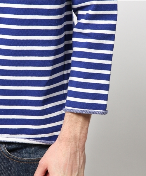 EDIFICE（エディフィス）の「◇ハード圧縮裏毛ボーダー ラグラン9ブタケTEE（Tシャツ/カットソー・メンズ・ネイビー/ブルー・46/44/48）」の7枚目の写真