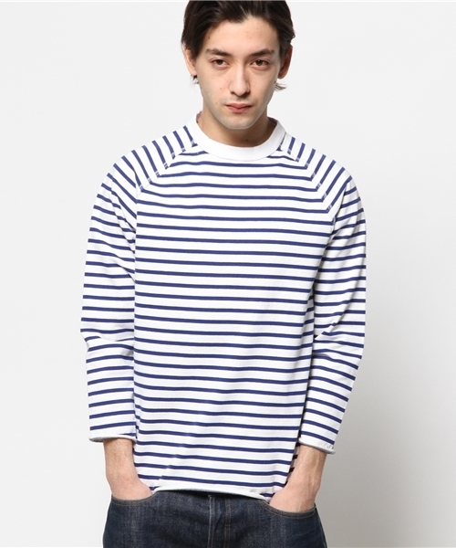 EDIFICE（エディフィス）の「◇ハード圧縮裏毛ボーダー ラグラン9ブタケTEE（Tシャツ/カットソー・メンズ・ネイビー/ブルー・46/44/48）」の10枚目の写真