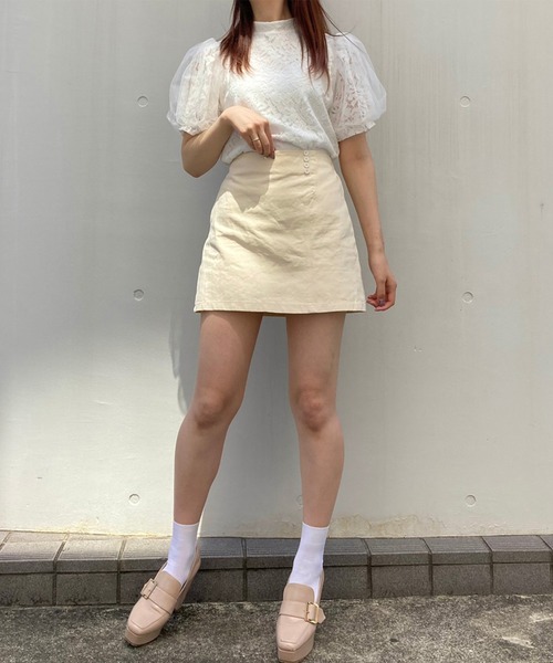 Voyage titty&Co.PETIT（ボヤージュティティアンドコープチ）の「【Voyage titty&Co. PETIT】ツイル台形スカパン（スカート・レディース・アイボリー/ブラック・FREE）」の9枚目の写真