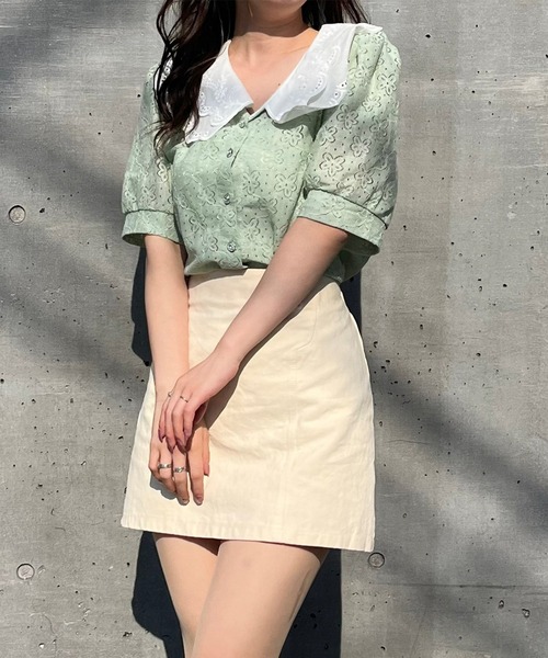 Voyage titty&Co.PETIT（ボヤージュティティアンドコープチ）の「【Voyage titty&Co. PETIT】ツイル台形スカパン（スカート・レディース・アイボリー/ブラック・FREE）」の10枚目の写真