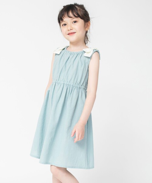 BRANSHES（ブランシェス）の「肩リボンワンピース（ワンピース・キッズ・ベージュ/グリーン・130/120/140/100/90/110/150）」の2枚目の写真