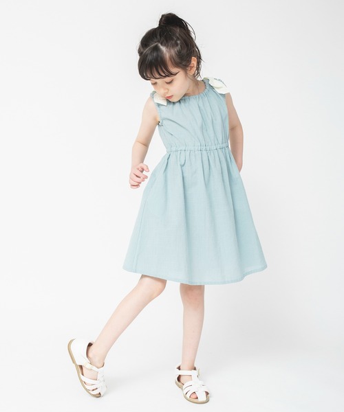 BRANSHES（ブランシェス）の「肩リボンワンピース（ワンピース・キッズ・ベージュ/グリーン・130/120/140/100/90/110/150）」の3枚目の写真