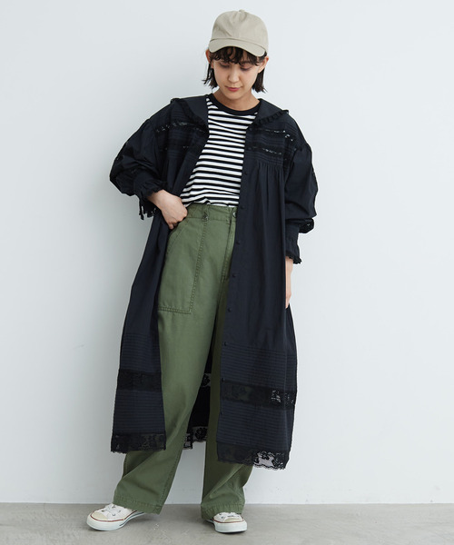 Dot＆Stripes CHILD WOMAN（ドットアンドストライプス　チャイルドウーマン）の「高密度ブロード×トーションレースワンピース（ワンピース・レディース・ホワイト/ブラック・FREE）」の2枚目の写真