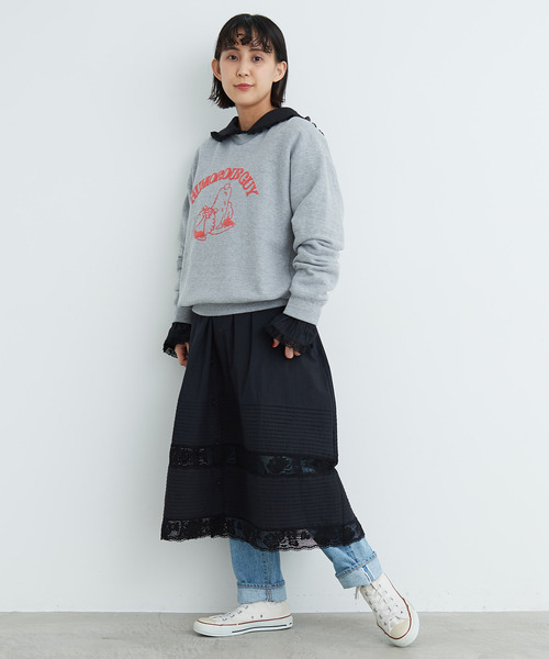 Dot＆Stripes CHILD WOMAN（ドットアンドストライプス　チャイルドウーマン）の「高密度ブロード×トーションレースワンピース（ワンピース・レディース・ホワイト/ブラック・FREE）」の3枚目の写真
