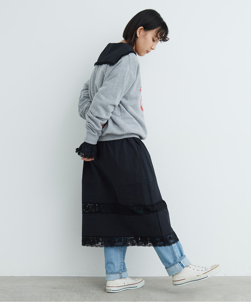 Dot＆Stripes CHILD WOMAN（ドットアンドストライプス　チャイルドウーマン）の「高密度ブロード×トーションレースワンピース（ワンピース・レディース・ホワイト/ブラック・FREE）」の4枚目の写真