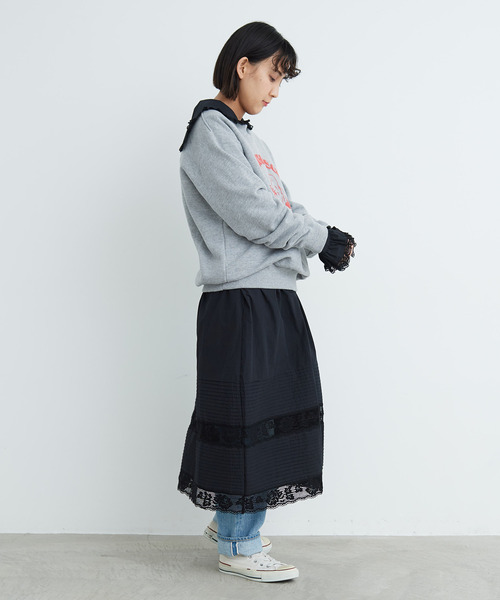 Dot＆Stripes CHILD WOMAN（ドットアンドストライプス　チャイルドウーマン）の「高密度ブロード×トーションレースワンピース（ワンピース・レディース・ホワイト/ブラック・FREE）」の5枚目の写真