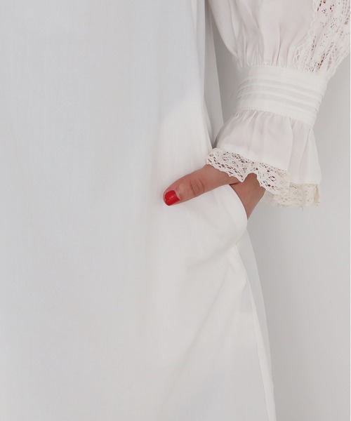 Dot＆Stripes CHILD WOMAN（ドットアンドストライプス　チャイルドウーマン）の「高密度ブロード×トーションレースワンピース（ワンピース・レディース・ホワイト/ブラック・FREE）」の18枚目の写真