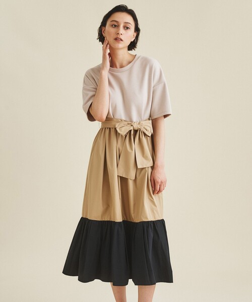 GRACE CLASS(グレースクラス)の「タフタコンビTeeワンピース(ワンピース・レディース・ホワイト/ベージュ・36)」の1枚目の写真
