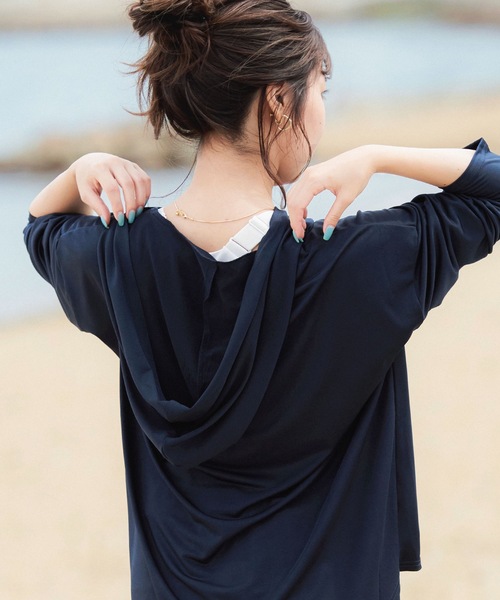 Fashion Letter（ファッションレター）の「UVラッシュガードトップス＋バミューダパンツセットアップ（ラッシュガード・レディース・ブラック/ネイビー/モカ・M～Ｌ/L～LL）」の11枚目の写真