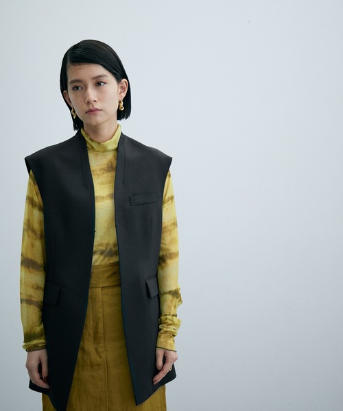 サステナブル・セットアップ対応】シェイプジレ(その他アウター 安い新作 アダムエロペ サステナブルカシミア混 セットアップセット ジャケット&パンツ ノーカラージャケット
