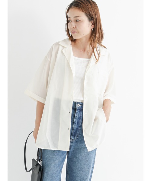 Lugnoncure（ルノンキュール）の「シアー開襟シャツ（シャツ/ブラウス・レディース・ブラック/オフホワイト/ピンク・ﾌﾘ-）」の2枚目の写真