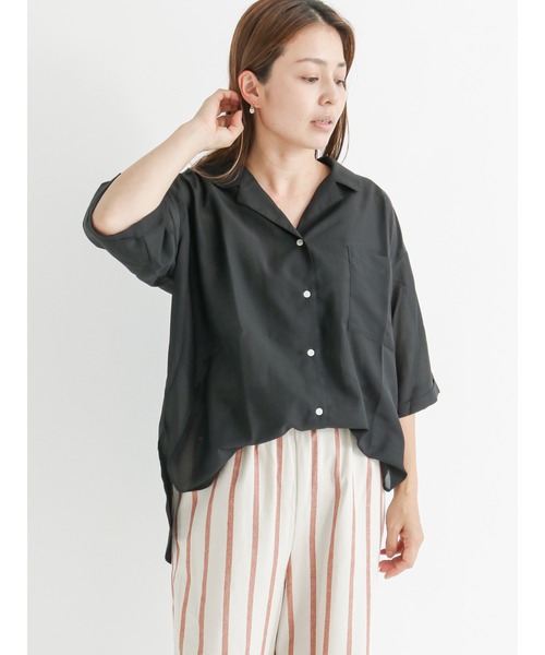 Lugnoncure（ルノンキュール）の「シアー開襟シャツ（シャツ/ブラウス・レディース・ブラック/オフホワイト/ピンク・ﾌﾘ-）」の3枚目の写真