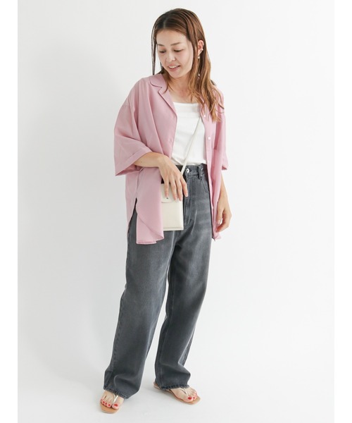 Lugnoncure（ルノンキュール）の「シアー開襟シャツ（シャツ/ブラウス・レディース・ブラック/オフホワイト/ピンク・ﾌﾘ-）」の5枚目の写真