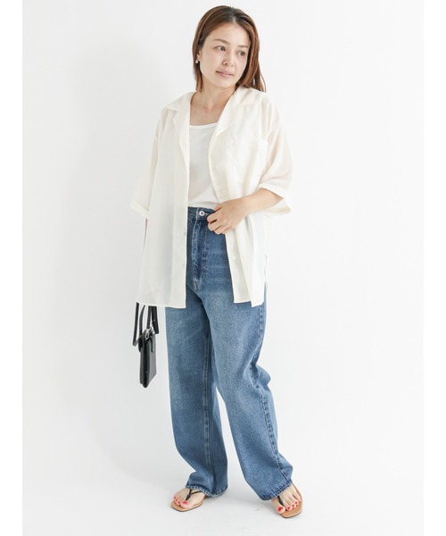 Lugnoncure（ルノンキュール）の「シアー開襟シャツ（シャツ/ブラウス・レディース・ブラック/オフホワイト/ピンク・ﾌﾘ-）」の6枚目の写真