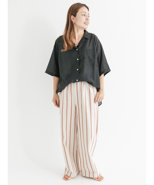 Lugnoncure（ルノンキュール）の「シアー開襟シャツ（シャツ/ブラウス・レディース・ブラック/オフホワイト/ピンク・ﾌﾘ-）」の7枚目の写真