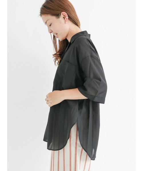 Lugnoncure（ルノンキュール）の「シアー開襟シャツ（シャツ/ブラウス・レディース・ブラック/オフホワイト/ピンク・ﾌﾘ-）」の9枚目の写真