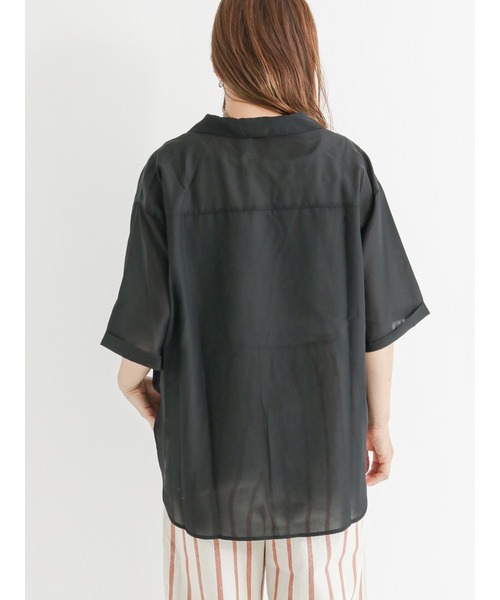 Lugnoncure（ルノンキュール）の「シアー開襟シャツ（シャツ/ブラウス・レディース・ブラック/オフホワイト/ピンク・ﾌﾘ-）」の10枚目の写真