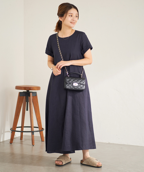 JOURNAL STANDARD リネンハーフスリーブマキシフレアワンピース JOURNAL STANDARD（ジャーナルスタンダード）の「□□□リネン