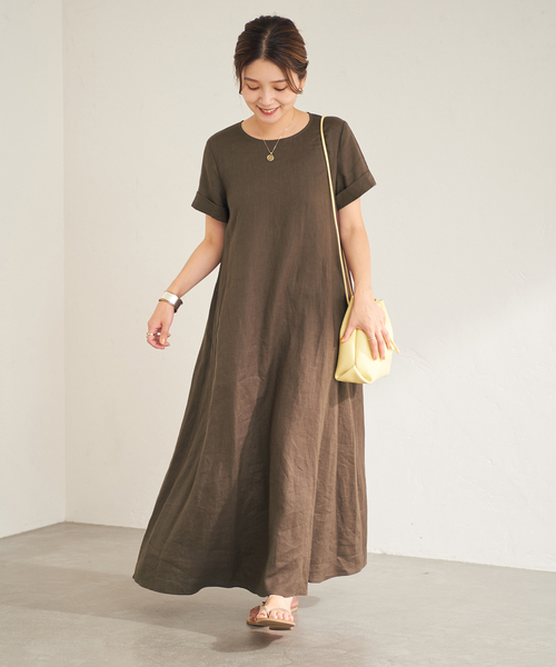JOURNAL STANDARD リネンハーフスリーブマキシフレアワンピース JOURNAL STANDARD ワンピース 「追加」リネンハーフスリーブ