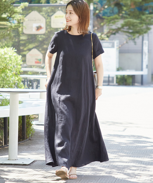 JOURNAL STANDARD（ジャーナルスタンダード）の「■■■《追加3》リネンハーフスリーブマキシフレアワンピース（ワンピース・レディース・ブラック/カーキ/ピンク/キャメル/ブラウン/ネイビー・36/38）」の8枚目の写真