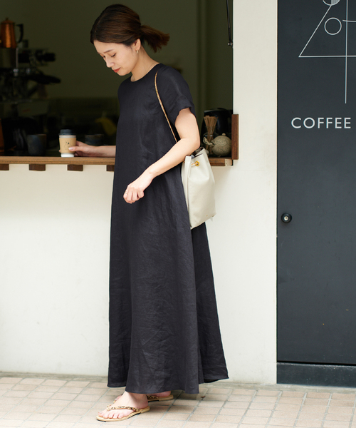 JOURNAL STANDARD（ジャーナルスタンダード）の「■■■《追加3》リネンハーフスリーブマキシフレアワンピース（ワンピース・レディース・ブラック/カーキ/ピンク/キャメル/ブラウン/ネイビー・36/38）」の9枚目の写真
