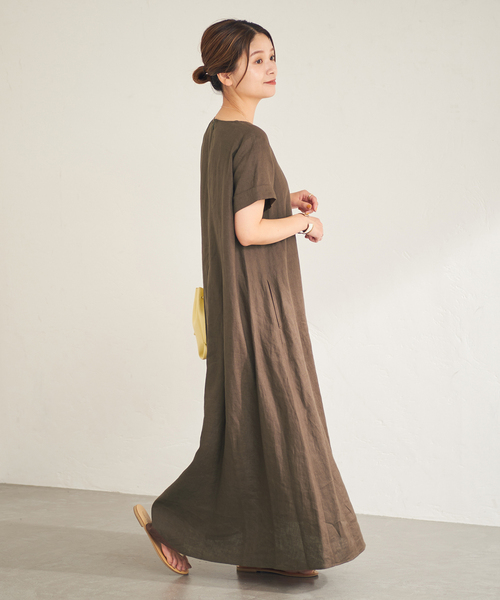 JOURNAL STANDARD（ジャーナルスタンダード）の「■■■《追加3》リネンハーフスリーブマキシフレアワンピース（ワンピース・レディース・ブラック/カーキ/ピンク/キャメル/ブラウン/ネイビー・36/38）」の13枚目の写真