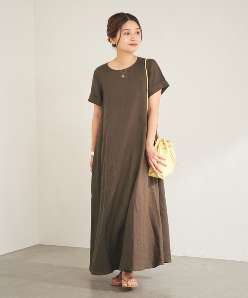 JOURNAL STANDARD（ジャーナルスタンダード）の「■■■《追加3》リネンハーフスリーブマキシフレアワンピース（ワンピース・レディース・ブラック/カーキ/ピンク/キャメル/ブラウン/ネイビー・36/38）」の14枚目の写真