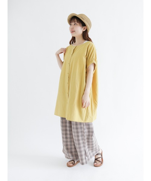 Samansa Mos2（サマンサ モスモス）の「リネン混袖口ギャザー前後2WAYチュニック（シャツ/ブラウス・レディース・イエロー/ネイビー/パープル/ピンク/ベージュ/ブラック・ﾌﾘ-）」の16枚目の写真