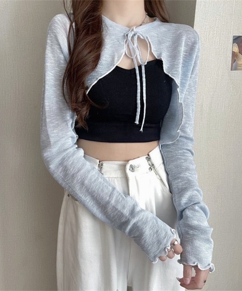 almo（アルモ）の「メロウショートカーディガン(BQ)（カーディガン/ボレロ・レディース・ホワイト/ブラック/ピンク/ブルー・MEDIUM）」の3枚目の写真