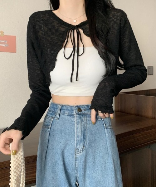 almo（アルモ）の「メロウショートカーディガン(BQ)（カーディガン/ボレロ・レディース・ホワイト/ブラック/ピンク/ブルー・MEDIUM）」の7枚目の写真