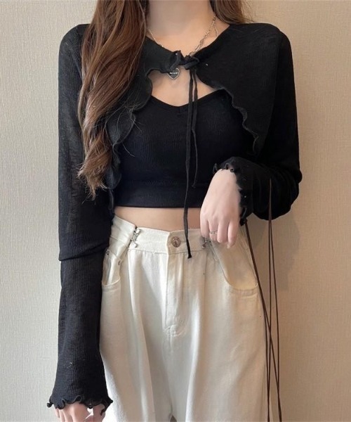 almo（アルモ）の「メロウショートカーディガン(BQ)（カーディガン/ボレロ・レディース・ホワイト/ブラック/ピンク/ブルー・MEDIUM）」の5枚目の写真