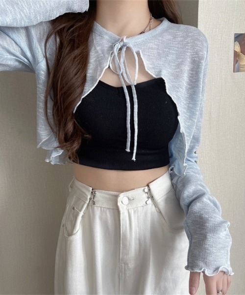 almo（アルモ）の「メロウショートカーディガン(BQ)（カーディガン/ボレロ・レディース・ホワイト/ブラック/ピンク/ブルー・MEDIUM）」の14枚目の写真