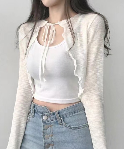 almo（アルモ）の「メロウショートカーディガン(BQ)（カーディガン/ボレロ・レディース・ホワイト/ブラック/ピンク/ブルー・MEDIUM）」の10枚目の写真