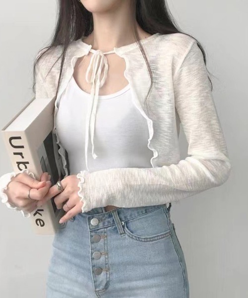 almo（アルモ）の「メロウショートカーディガン(BQ)（カーディガン/ボレロ・レディース・ホワイト/ブラック/ピンク/ブルー・MEDIUM）」の11枚目の写真