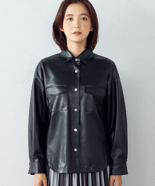 COMME CA ISM(コムサイズム)の「フェイクレザー シャツ ブルゾン(ブルゾン・レディース・ブラック・MEDIUM/LARGE)」の7枚目の写真