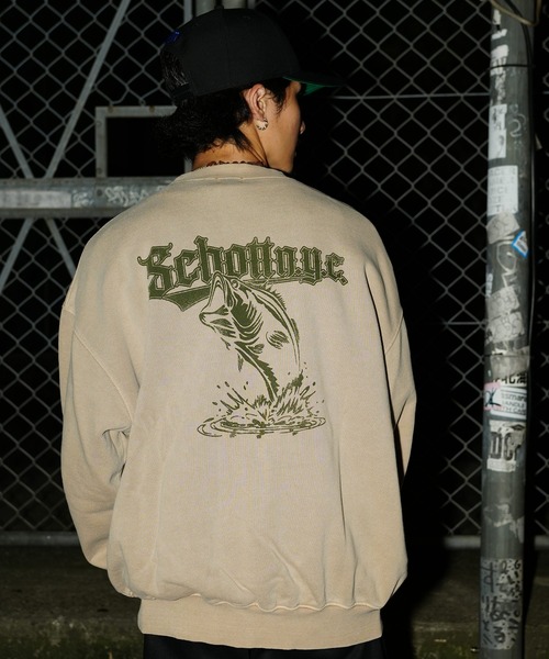 schott(ショット)の「【WEB LIMITED】Schott/ショット/OVERDYE CREW SWEAT SPLASHED/オーバーダイ スウェット フィッシュ(スウェット・メンズ・ブラック/ベージュ/グリーン/パープル・MEDIUM/LARGE/X-LARGE/XX-LARGE)」の3枚目の写真