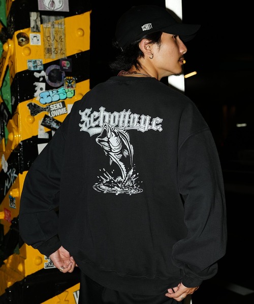 schott(ショット)の「【WEB LIMITED】Schott/ショット/OVERDYE CREW SWEAT SPLASHED/オーバーダイ スウェット フィッシュ(スウェット・メンズ・ブラック/ベージュ/グリーン/パープル・MEDIUM/LARGE/X-LARGE/XX-LARGE)」の2枚目の写真