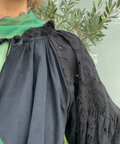 HELLO.SANFRANCISCO(ハローサンフランシスコ)の「【HELLO.SANFRANCISCO/ハローサンフランシスコ】パッチワークレースショートブラウス(シャツ/ブラウス・レディース・ホワイト/ブラック/ピンク・FREE)」の14枚目の写真