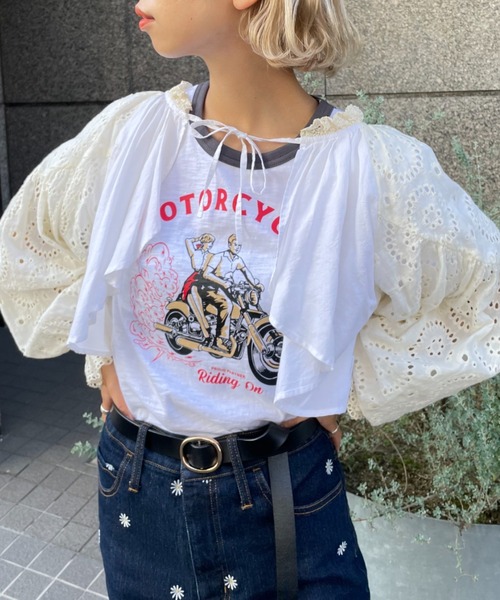 HELLO.SANFRANCISCO(ハローサンフランシスコ)の「【HELLO.SANFRANCISCO/ハローサンフランシスコ】パッチワークレースショートブラウス(シャツ/ブラウス・レディース・ホワイト/ブラック/ピンク・FREE)」の9枚目の写真