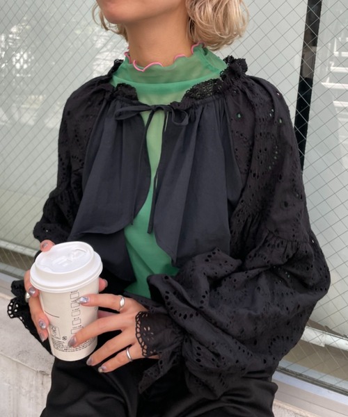 HELLO.SANFRANCISCO(ハローサンフランシスコ)の「【HELLO.SANFRANCISCO/ハローサンフランシスコ】パッチワークレースショートブラウス(シャツ/ブラウス・レディース・ホワイト/ブラック/ピンク・FREE)」の12枚目の写真