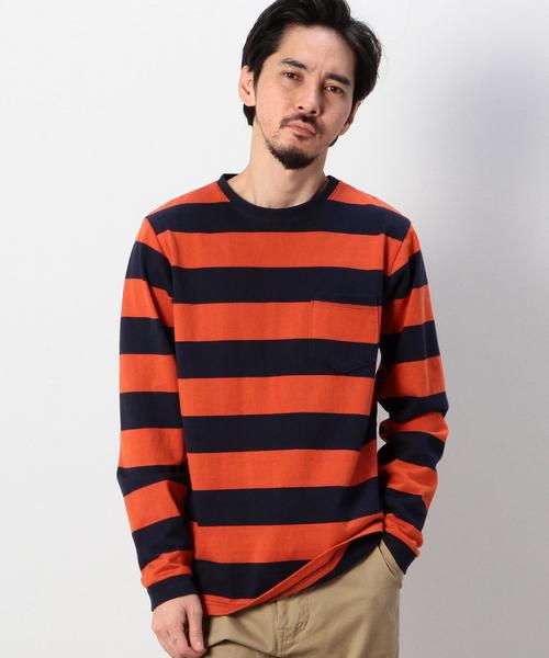 coen（コーエン）の「ボーダークルーネックラガーシャツ§（Tシャツ/カットソー・メンズ・ホワイト/オレンジ・X-LARGE/SMALL/MEDIUM/LARGE）」の2枚目の写真