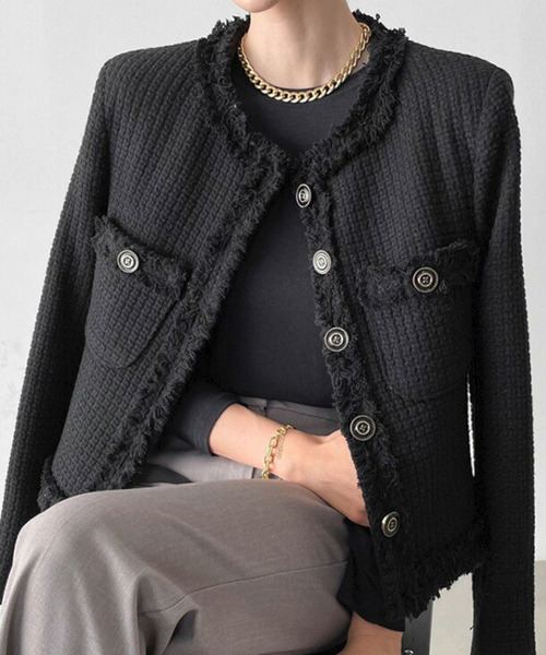 AMELY(エミリー)の「フリンジツイードジャケット(その他アウター・レディース・ホワイト/ブラック・フリー)」の22枚目の写真