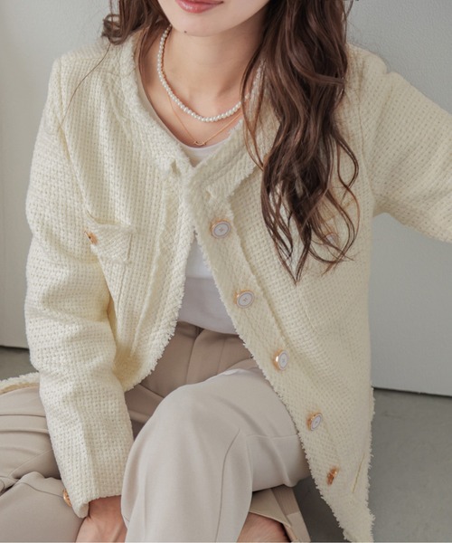 AMELY（エミリー）の「フリンジツイードジャケット（その他