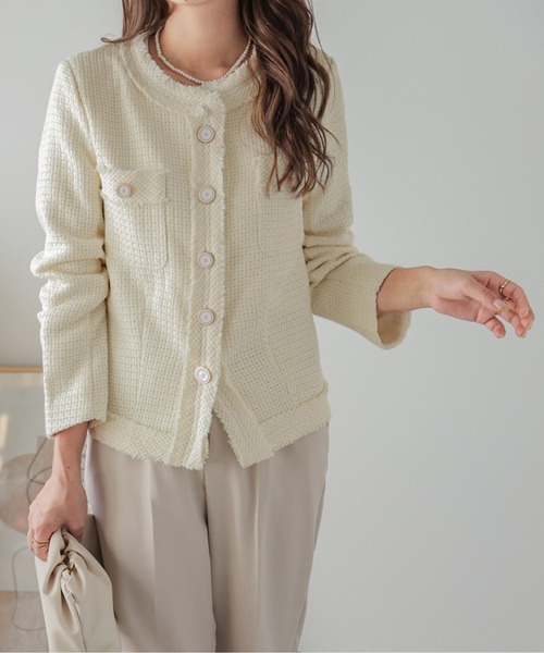 AMELY（エミリー）の「フリンジツイードジャケット（その他アウター