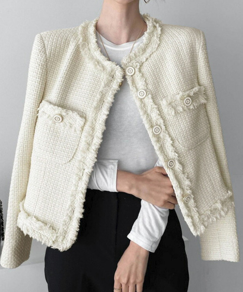 AMELY(エミリー)の「フリンジツイードジャケット(その他アウター・レディース・ホワイト/ブラック・フリー)」の17枚目の写真