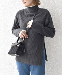 *〈手洗い可能〉シアーフリルサイドスリットリブタートル◆