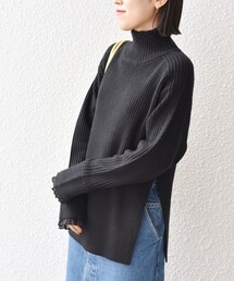 *〈手洗い可能〉シアーフリルサイドスリットリブタートル◆