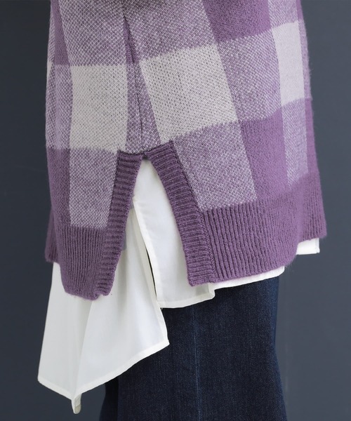 osharewalker（オシャレウォーカー）の「【廃盤】『ギンガムチェック柄ジャカードニットベスト』（ベスト・レディース・ブラック/パープル・1/2）」の22枚目の写真