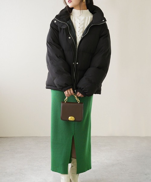 IAMUSE(アイアミューズ)の「スタンドカラー中綿ダウンジャケット S0775【IAMUSE】(ダウンジャケット/コート・レディース・ブラック/グレイッシュベージュ・FREE)」の16枚目の写真